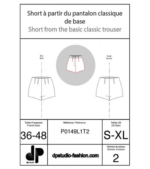 Short, à partir du pantalon classique de base à pinces