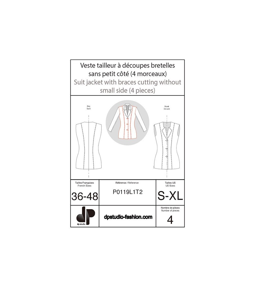 Veste tailleur, à découpes bretelles, sans petit côté ( 4 morceaux )