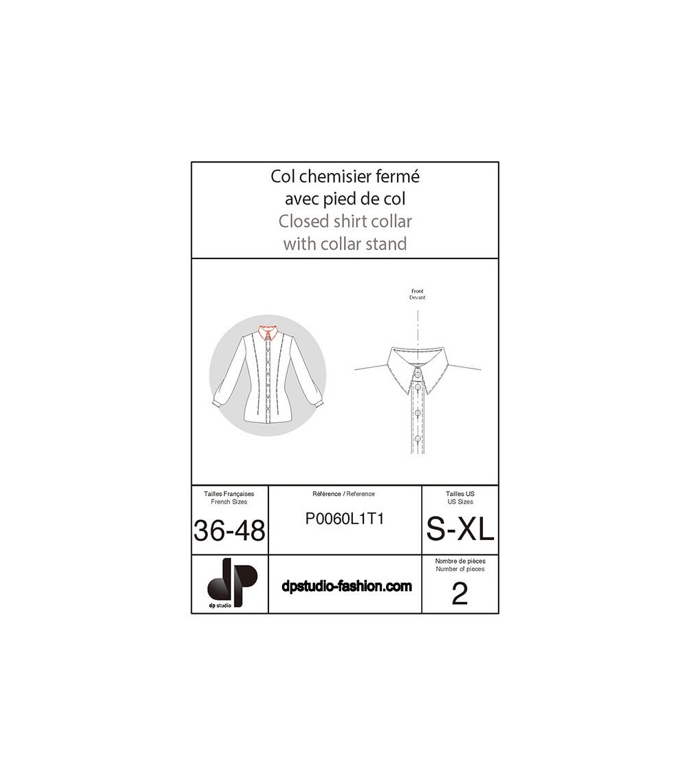Col chemisier fermé avec pied de col