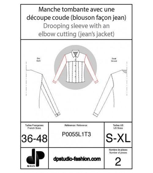 Manche tombante, avec une découpe coude ( pour blouson jean )