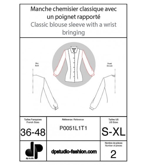 Manche chemisier classique, avec un poignet rapporté