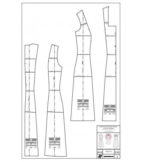 Robe fourreau, découpe princesse déplacée, encolure dégagée