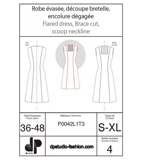 Robe évasée, découpe bretelle, encolure dégagée