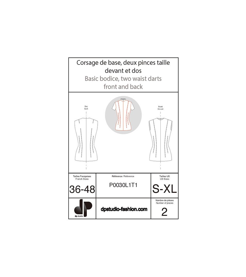 Corsage de base, deux pinces taille devant et dos