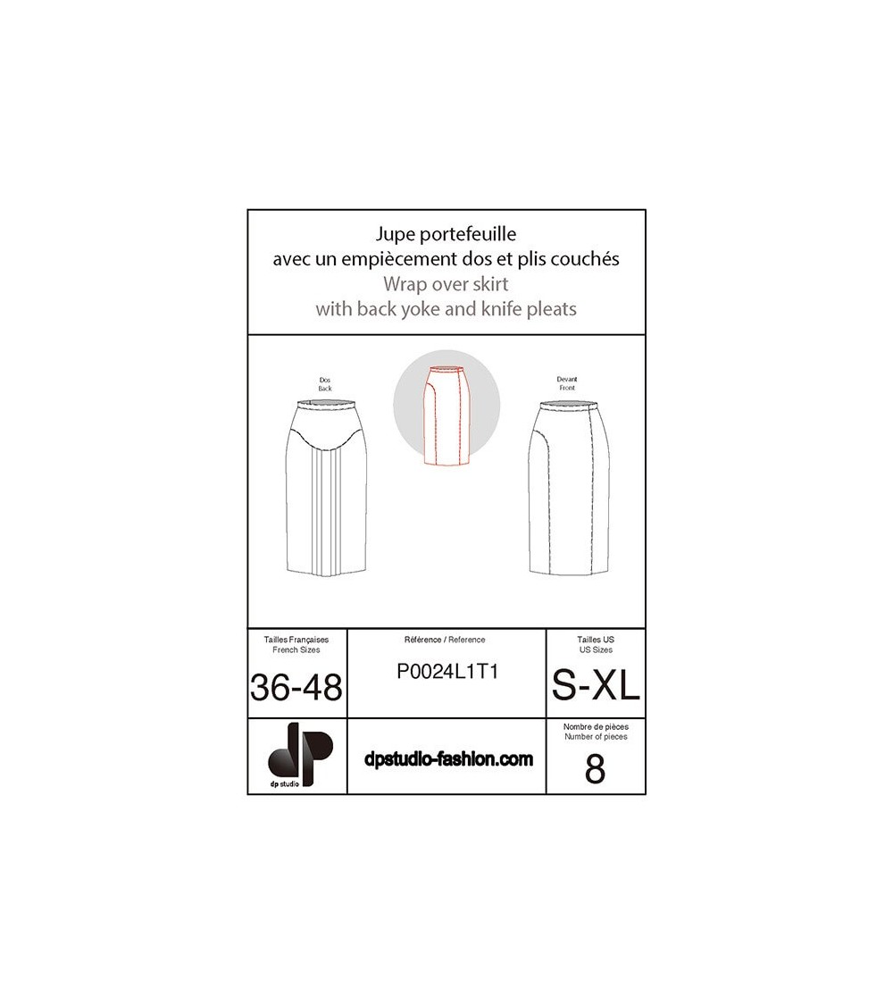 Jupe portefeuille, avec un empiècement dos et des plis couchés
