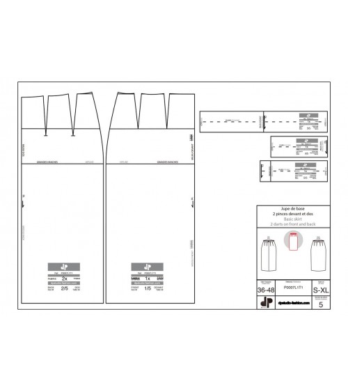 Jupe de base, deux pinces devant, deux pinces dos