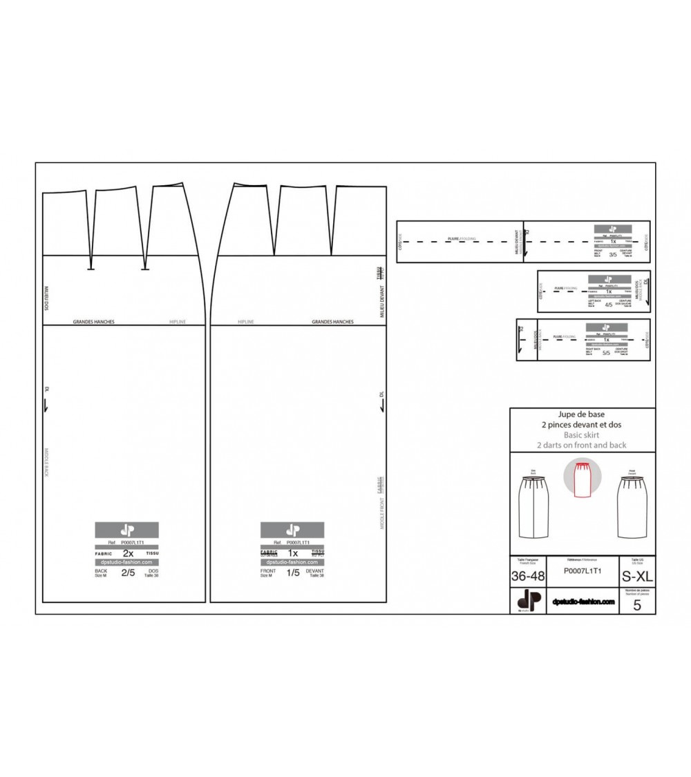 Skirt with two front darts and two back darts