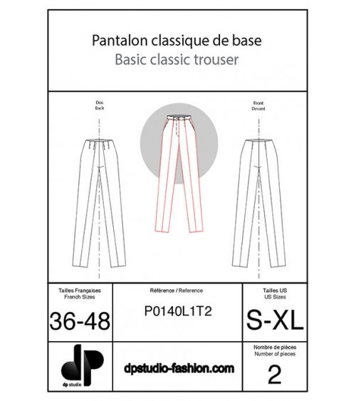 Pantalon classique de base ( une pince devant, deux pinces dos )