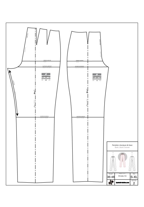 Classical trouser base pattern (one front dart and two back darts)