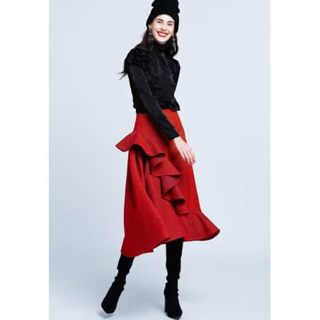 le 406a and b - Long asymmetric skirt with ruffle detail