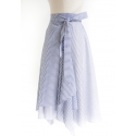 Asymmetric and belted flared wrap skirt