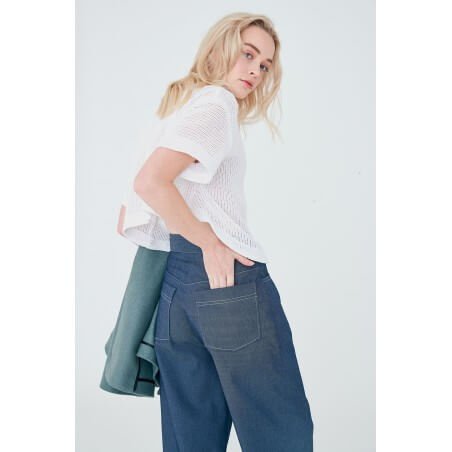 Sleeveless jeans-style jacket/coat with classic seam details