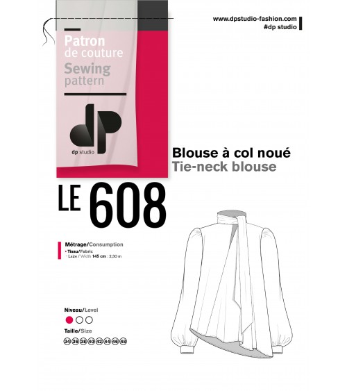 Le 608 Léa Blouse à col noué soie beige poils