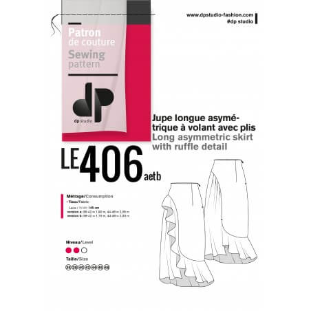 le 406a et b - Jupe longue asymétrique à volant avec plis