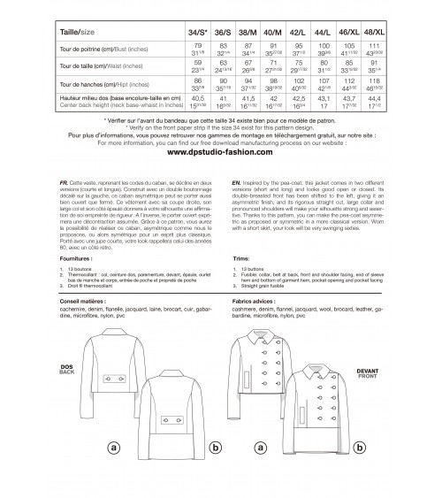 Le 103a et b - Caban asymétrique à double boutonnage