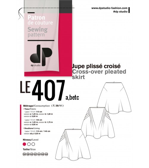 le 407a b and c - Cross-over pleated skirt