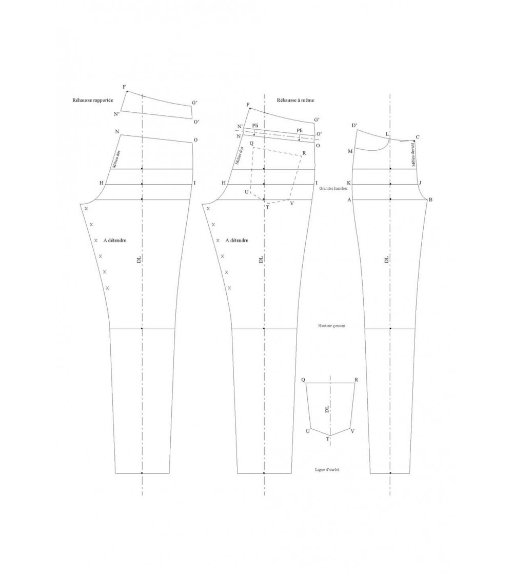 Base pattern for slim-cut low-waist cigarette pants