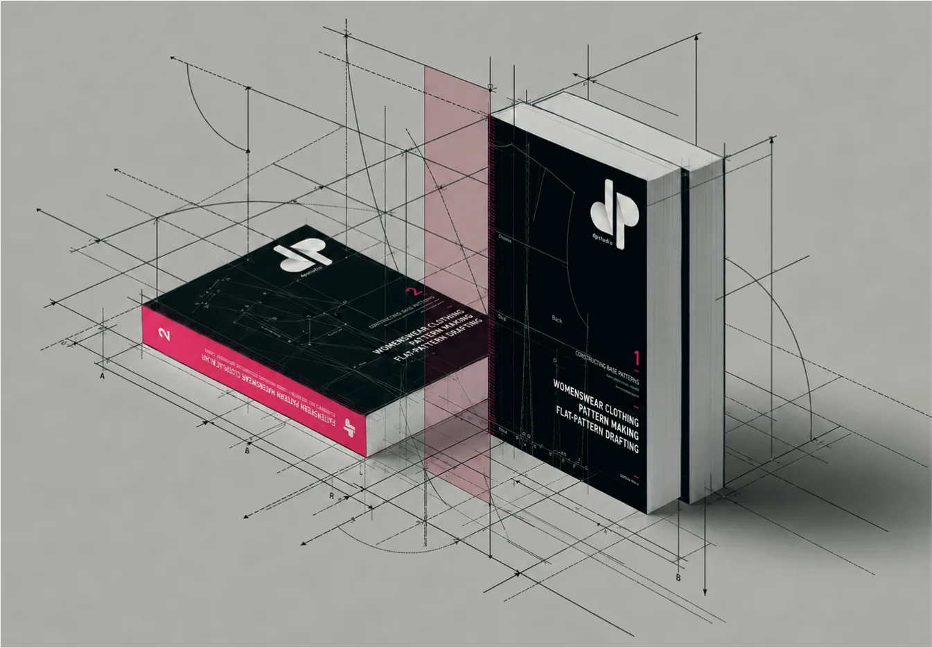 Deux tomes de la méthode dp studio, pris dans des tracés de modélisme
